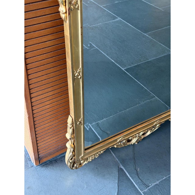 Wood French Louis XV Style Hand-Carved Giltwood Wall Mirror with Beveled Glass, 1950s For Sale - Image 7 of 12