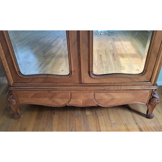 Antique French Louis XV Style Carved Walnut Double Mirror Door Armoire Wardrobe For Sale - Image 15 of 18