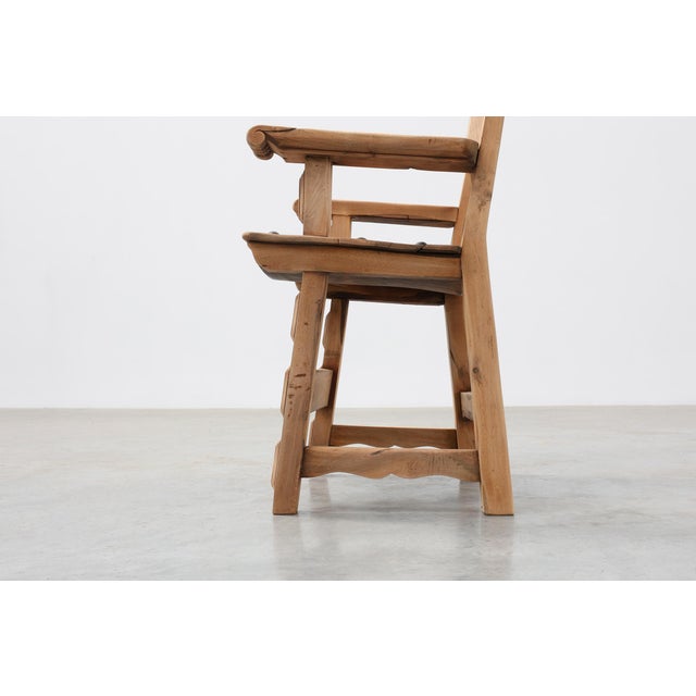 Brutalist Armchair with Carved Rosettes and Nailed Wooden Seat, Spain, 1950s For Sale - Image 6 of 16