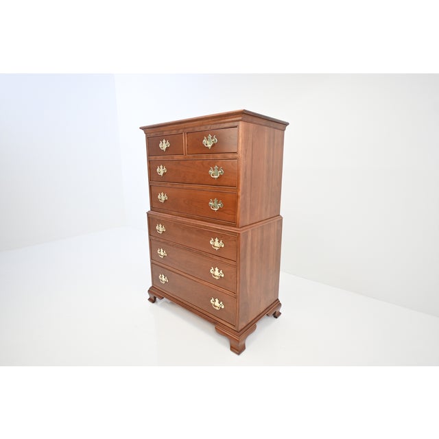1990s Stickley Chippendale Style Cherry Highboy Dresser | Newly Refinished For Sale - Image 5 of 15