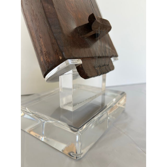 Brown Vintage Decorative Sarangi Mounted on Lucite Base For Sale - Image 8 of 12