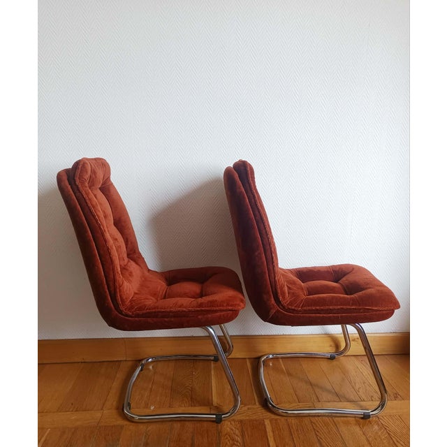 Vintage Velvet and Chrome Chairs by Gastone Rinaldi, 1970, Set of 2 For Sale - Image 3 of 16