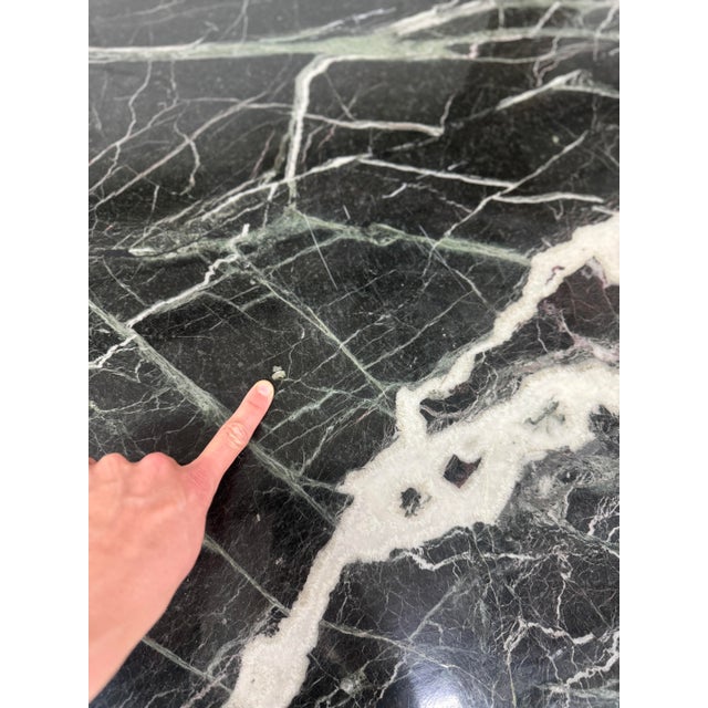 Late 20th Century Postmodern Italian Verde Marble Dining Table With Rectangular Slab Top and Block Base For Sale - Image 10 of 12