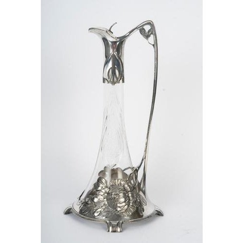Art Nouveau Crystal and Silver-Plated Claret Jug from Orivit, 1900s For Sale - Image 6 of 10