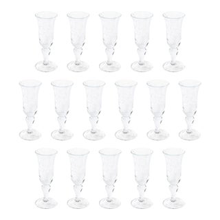 Set of 16 Hand-Blown Clear Stemmed Drinking Glasses by La Verrerie De Biot For Sale