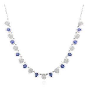 Natural Sapphire and Diamond Statement Necklace for Her in 14k White Gold