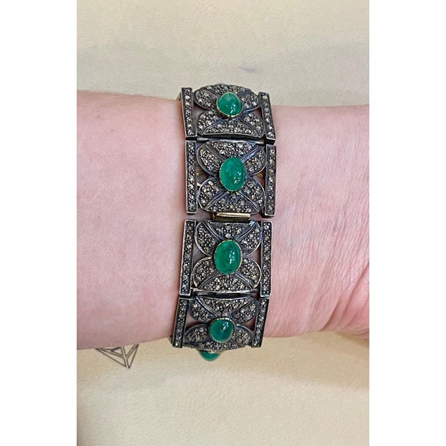 Bangle Bracelet Victorian Diamond Emerald Cabochon 14K Gold, Silver, Yellow Gold For Sale - Image 17 of 18