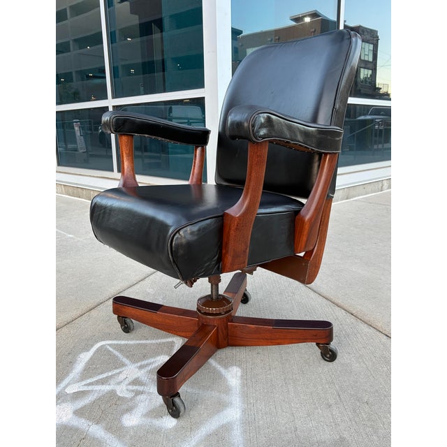 Mid-Century Modern Antique Leather Desk Chair From the Sikes Company Inc. For Sale - Image 3 of 12