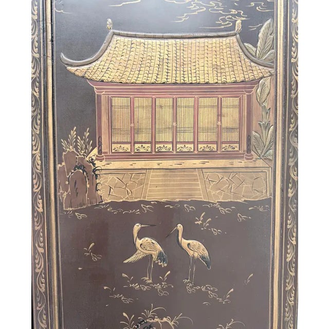 Asian Chinoiserie Coromandel Six-Panel Gilt Bronze Folding Screen For Sale - Image 10 of 14