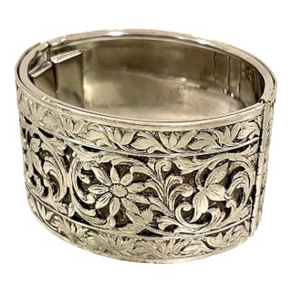 1940s Hayward Pierced Silver Floral Clamper Cuff For Sale