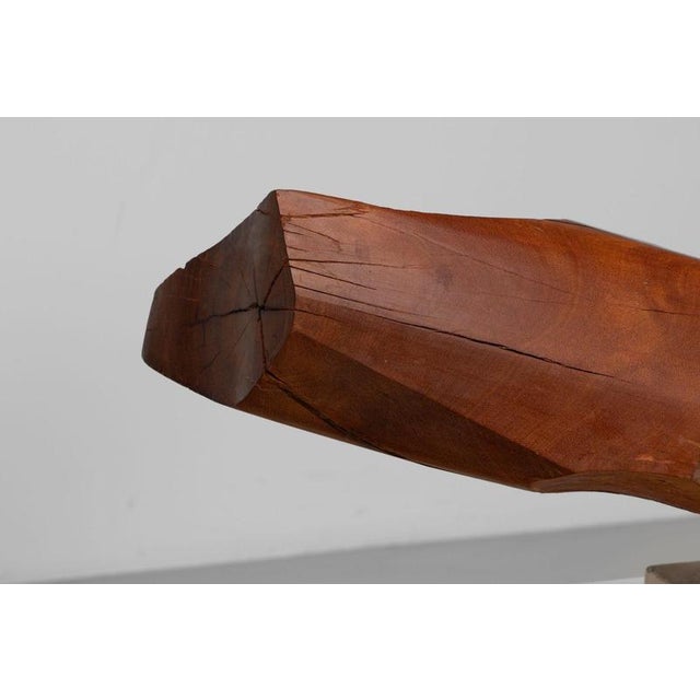 Brown Organic Abstract Iroko Sculpture on Travertine Base, 1960s For Sale - Image 8 of 18