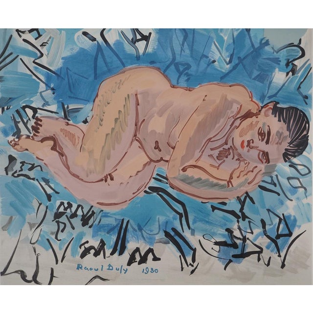 Modern Raoul Dufy, Nude on a Blue Background, Lithograph For Sale - Image 3 of 5