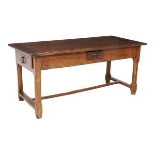 French Provincial Oak Plank-Top Farmhouse Table - Early 20th C For Sale