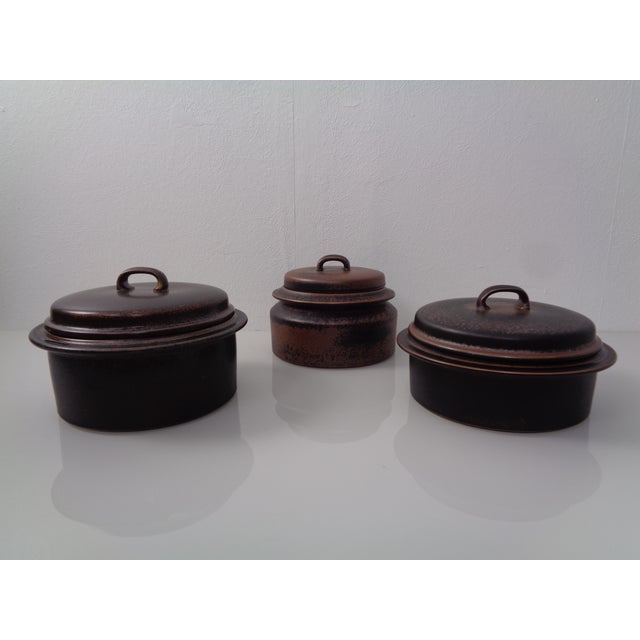 Ceramic Finnish Ruska Soup Bowls with Lids by Ulla Procope for Arabia, Set of 3, 1960s , Set of 3 For Sale - Image 7 of 7