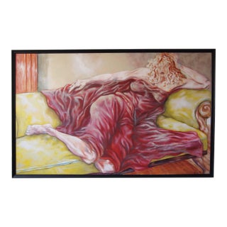 Contemporary Original Expressionist Oil Painting of a Reclining Woman by Matt Nixon, Framed For Sale