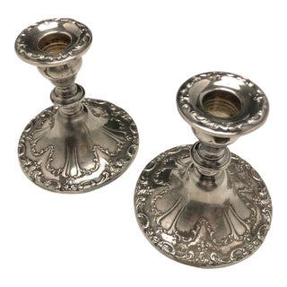 1900s Chantilly by Gorham Silverplate Candlesticks - a Pair For Sale