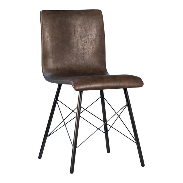 Mid-Century Modern Brown Leather Dining Chair For Sale