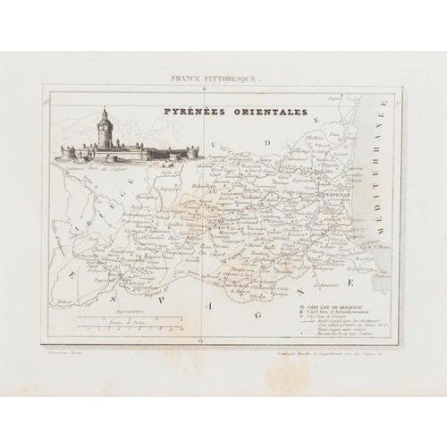 19th Century Etching Map of Pyrénées For Sale