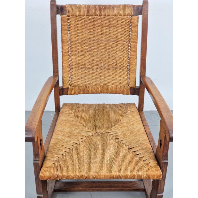 Modern Dutch Brutalist Armchair in Rush and Oak, 1950s For Sale - Image 4 of 13