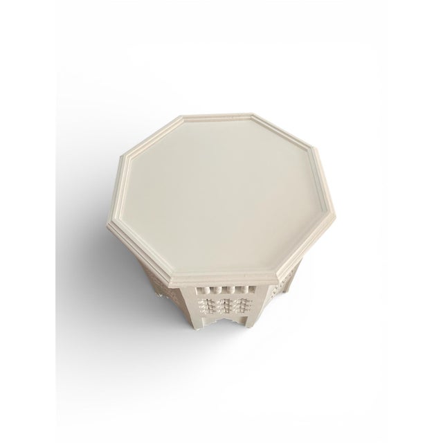 Contemporary Moroccan Octagonal Hand-Carved White Inlaid Side Table For Sale - Image 4 of 9