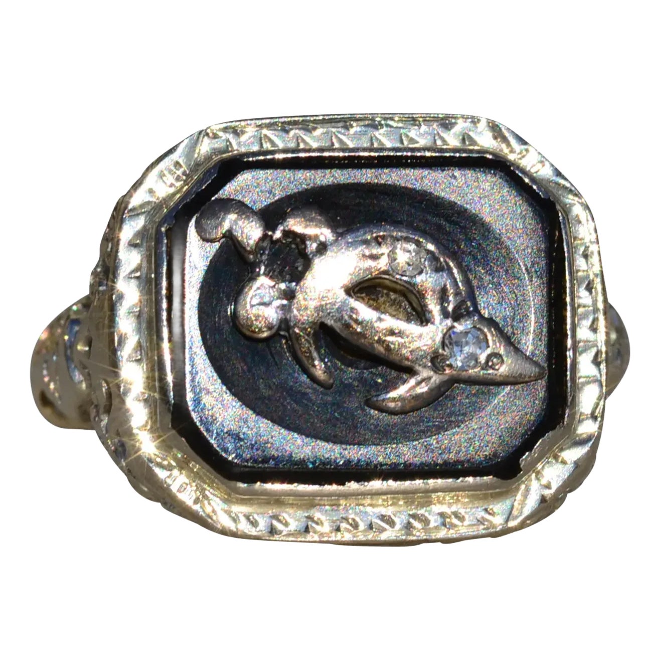 Gentlemen's 18K Onyx and Diamond Shriner's Ring | Chairish