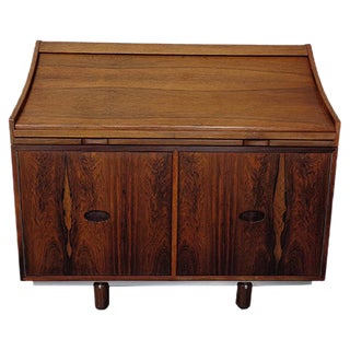 Italian Rosewood & Leather Tambour Writing Desk by Gianfranco Frattini for Bernini, 1964 For Sale