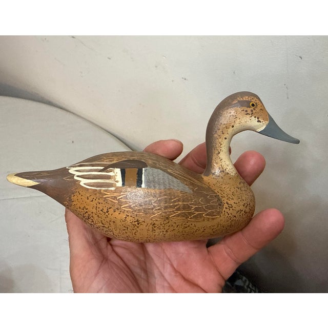 Figurative Vintage 1983 Hand Carved Wood Clarence Bauer Miniature Duck Decoy Sculpture For Sale - Image 3 of 8