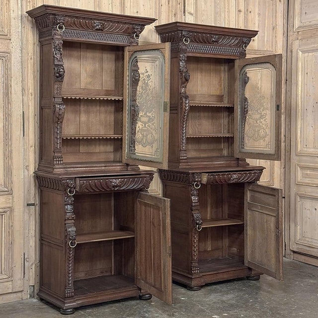 Pair 19th Century Flemish Bookcases With Etched Glass For Sale - Image 16 of 18