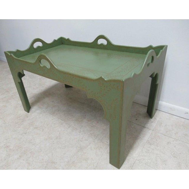 1990s 1990s Niermann Weeks Paint Decorated Parson Tray Top Serving Coffee Table For Sale - Image 5 of 12
