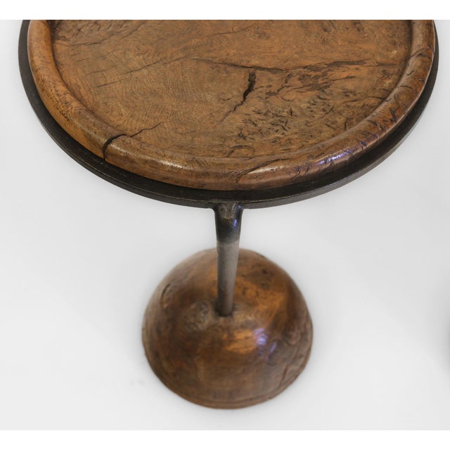Burr Oak & Steel Pudding Bowl Side Tables by Sculptor Philip Hearsey, 1990s, Set of 2 For Sale - Image 16 of 18