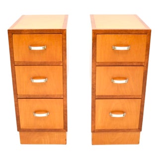 Art Deco Satinwood and Walnut Bedside Chests, 1930, Set of 2 For Sale