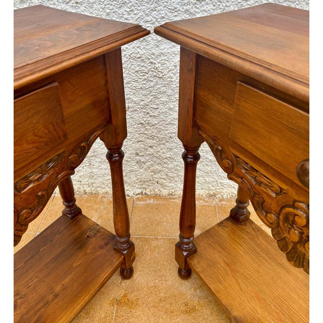 Oak Nightstands with Drawers, 1920s, Set of 2 For Sale - Image 4 of 10