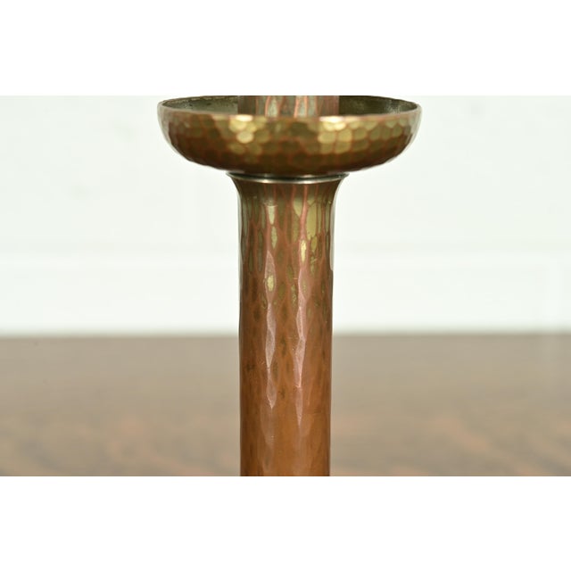 Metal Roycroft Arts & Crafts Brass Finished Hammered Copper Candlestick For Sale - Image 7 of 13