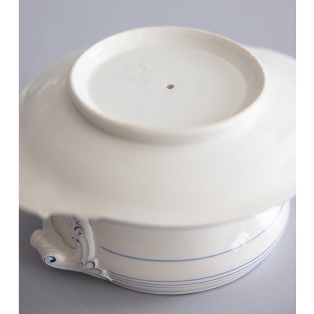 Antique French Blue & White Porcelain Lidded Sauce Tureen For Sale - Image 9 of 10