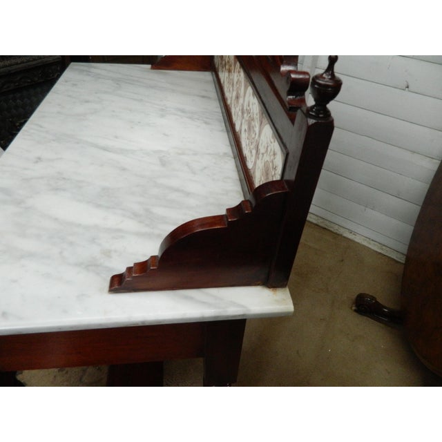 Antique Victorian Mahogany and Marble Wash Stand with Tiled Back Mirror & 2 Drawers For Sale - Image 15 of 18