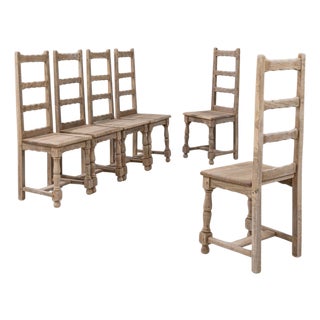 20th Century French Oak Ladder-Back Dining Chairs - Set of 6 For Sale