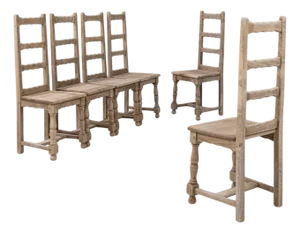 20th Century French Oak Ladder-Back Dining Chairs - Set of 6