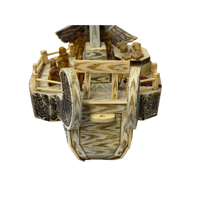 Vintage Asian Cream Bone Inset Treasure Ship Display Art Figure For Sale - Image 13 of 16