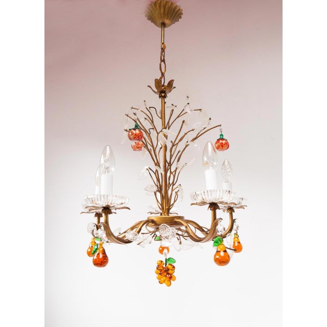 Metal Italian Leaves and Fruit Chandelier in Copper, Metal, and Crystal, 1960s For Sale - Image 7 of 8