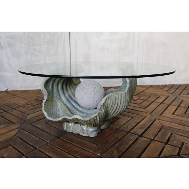 Vintage Italian Carved Wood Shell-Form Coffee Table With Glass Top, 1970s For Sale In Los Angeles - Image 6 of 18