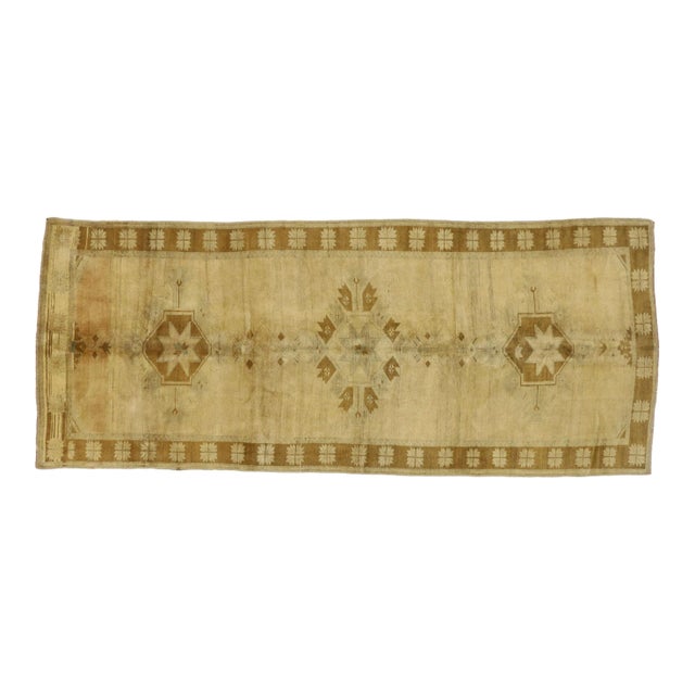Vintage Turkish Oushak Gallery Rug, Wide Hallway Runner - 05'00 X 12'00 For Sale