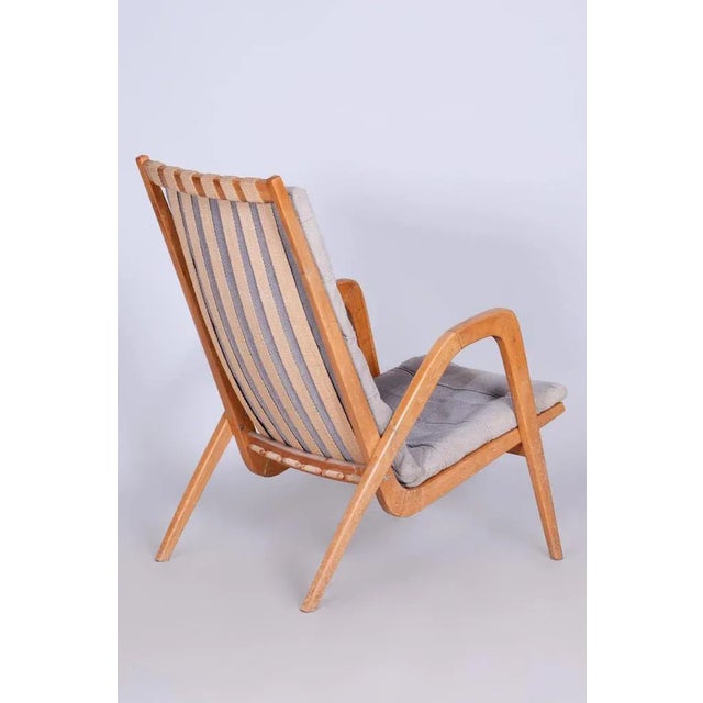 Mid-Century Czech Grey Armchair in Oak by Jan Vanek, 1950s For Sale - Image 9 of 13
