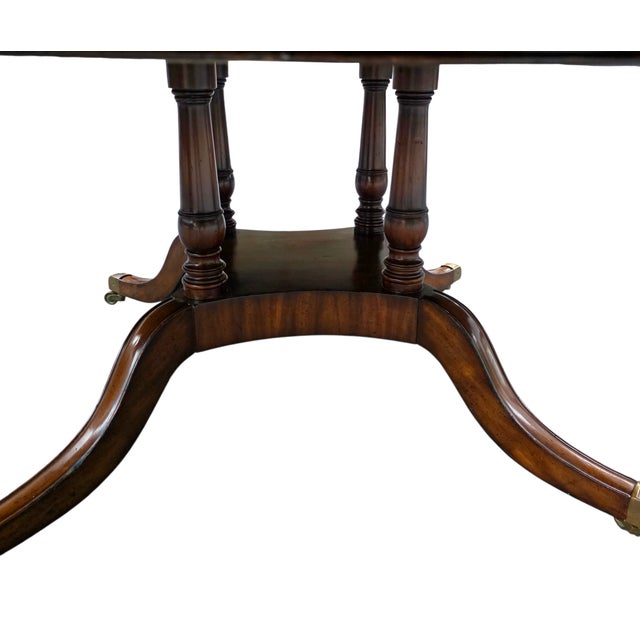 Late 20th Century 87.5" Maitland-Smith English Regency Flame Mahogany Roundabout Extendable Dining Table With Sunburst Top For Sale - Image 5 of 9