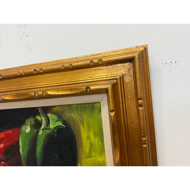 Vintage Still Life With Peppers Oil on Board Signed For Sale - Image 11 of 12
