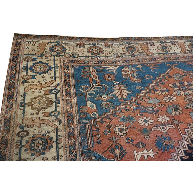 Late 19th Century 1870s Red Rust Medallion Rustic Antique Persian Bakshaish Rug 10' 6" X13' 2" Wool Handknotted Carpet For Sale - Image 5 of 9