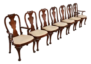 Baker Furniture Georgian Carved Mahogany Dining Chairs, Set of Seven