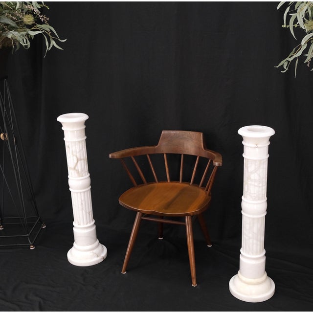 Stone Pair of Italian White Turned Marble Pedestals Columns Stands Mint For Sale - Image 7 of 11