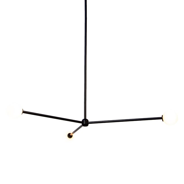 Modern Globe Chandelier 3, Black, 32.5in H, 3 Inch Glass Globes, by Research.Lighting, Modern, Minimal Hanging Light For Sale - Image 3 of 8