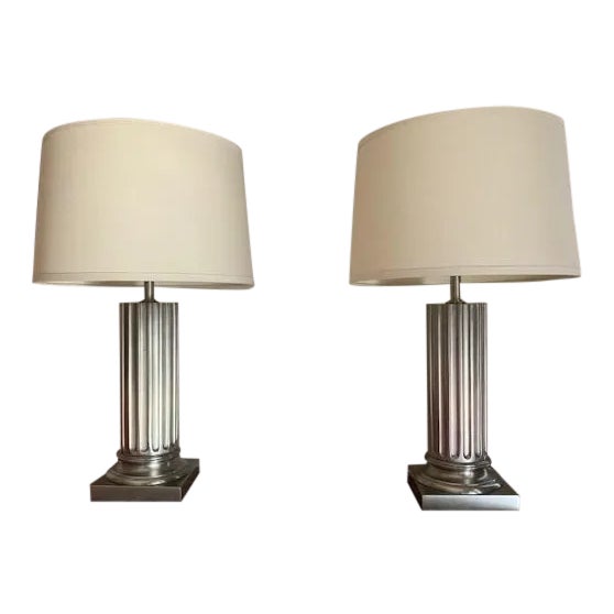 1980s Modern Silver Metal Lamps - a Pair For Sale