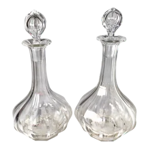 Early 20th Century Panel Cut & Engraved Decanters - A Pair